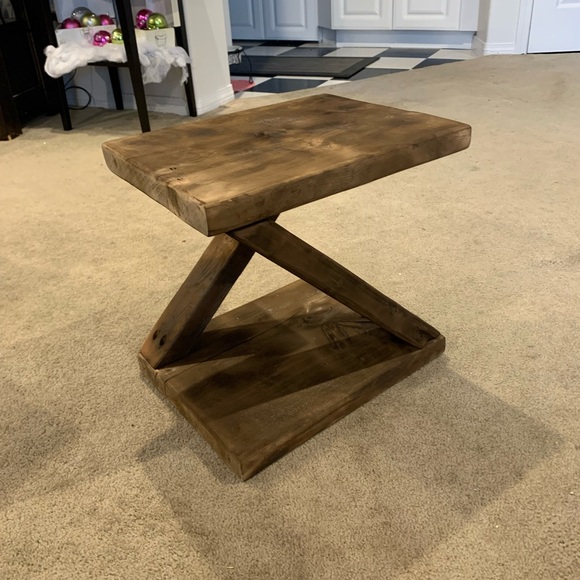 Burnt Wooden Side Table - Picture 2 of 3